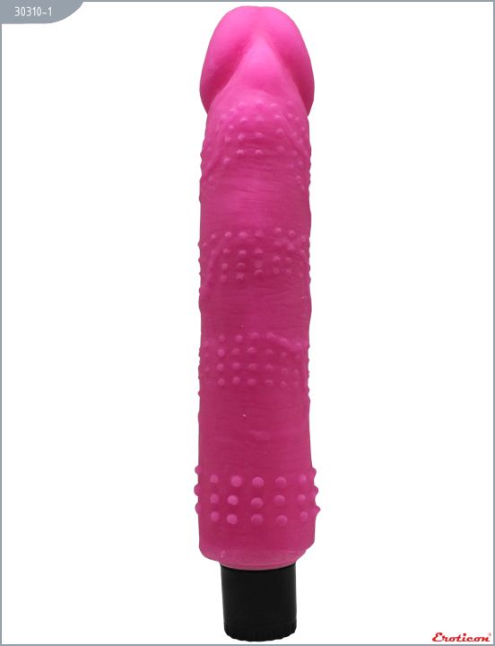 Розовый вибратор из ультраскин с точками по всей длине - 24 см.