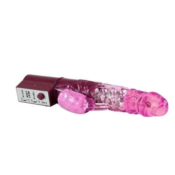 Розовый вибратор хай-тек с бусинками - 24 см.