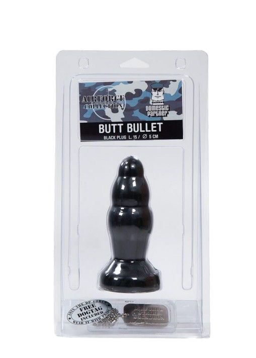 Черная рельефная анальная пробка Butt Bullet - 15 см.