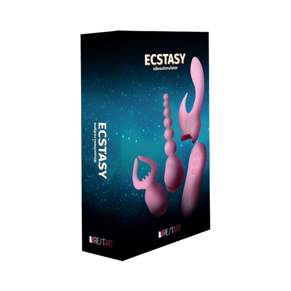 Нежно-розовый вибростимулятор Ecstasy с насадками