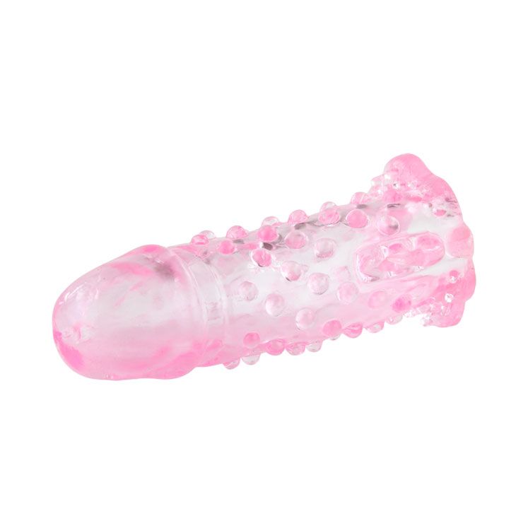 Розовая насадка на пенис с пупырышками и усиками - 13 см.