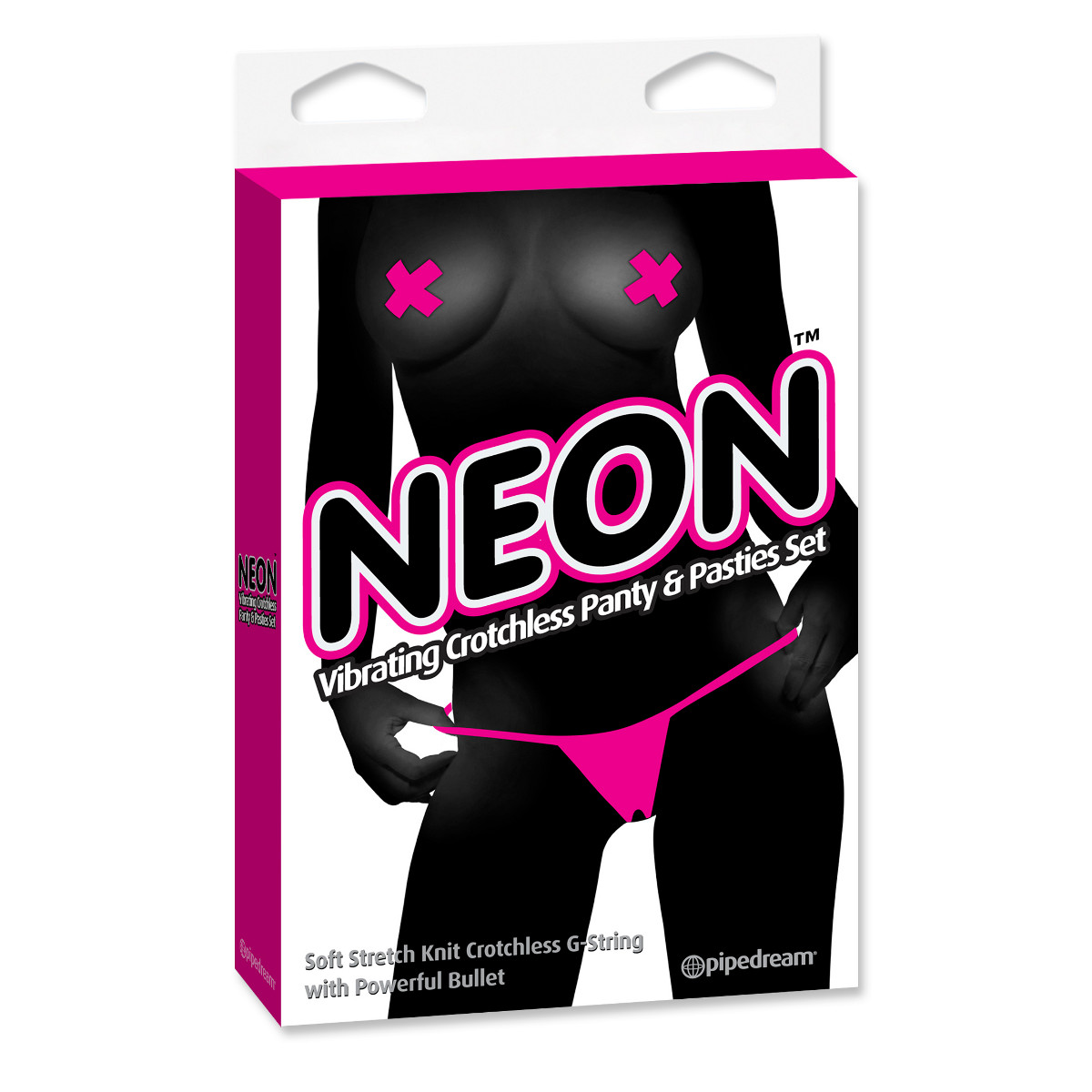 Ярко-розовые вибротрусики с вырезом и пэстисы  Neon Vibrating Crotchless Panty and Pasties Set