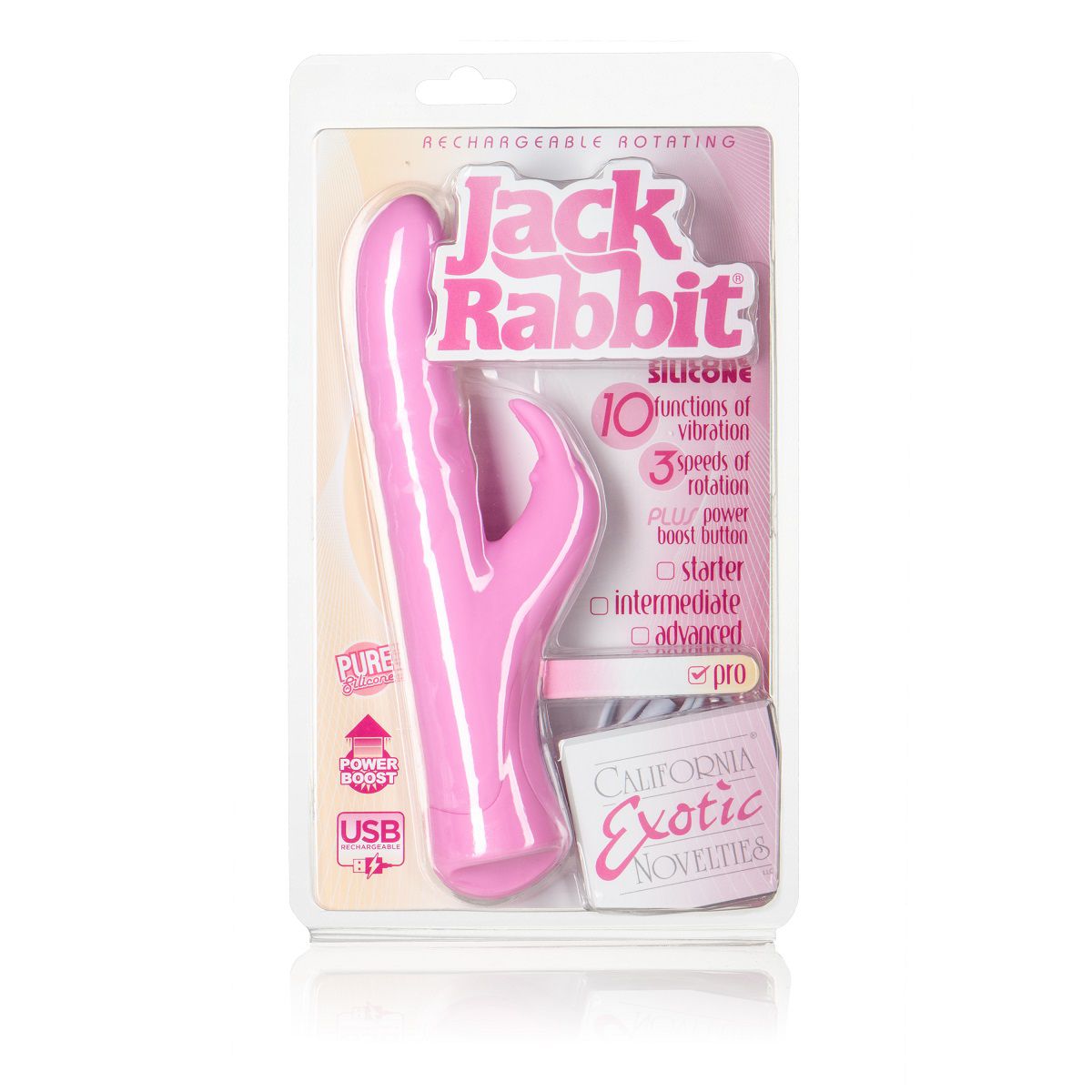 Розовый перезаряжаемый вибромассажер ROTATING JACK RABBIT - 22 см.