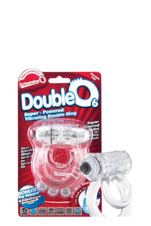 Прозрачное эрекционное кольцо с шишечками и подхватом мошонки DOUBLE O 6 CLEAR