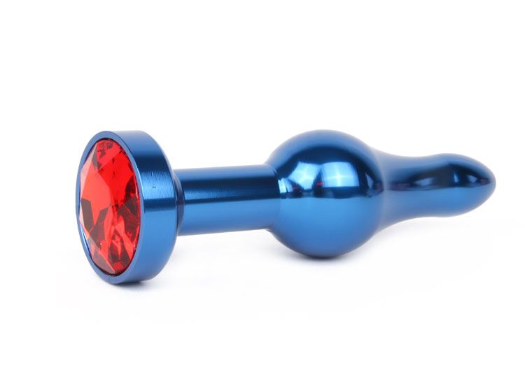Удлиненная шарикообразная синяя анальная втулка с красным кристаллом - 10,3 см.