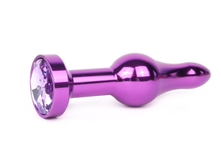 Удлиненная шарикообразная фиолетовая анальная втулка с сиреневым кристаллом - 10,3 см.