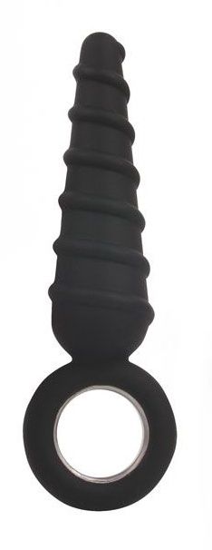 Черный анальный стимулятор-елочка с колечком-ограничителем - 12 см.