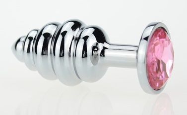 Фигурная анальная пробка с розовым стразом - 7,6 см.