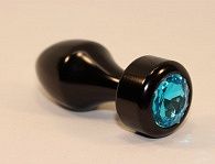 Чёрная анальная пробка с голубым кристаллом - 7,8 см.