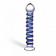 Стеклянный фаллоимитатор с голубой внешней спиралью - 18,5 см.